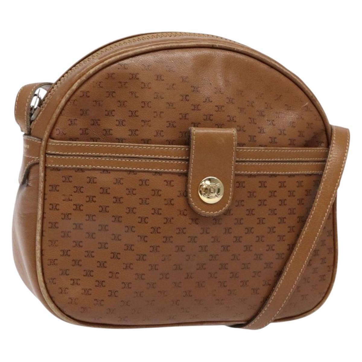Celine Macadam Canvas Shoulder Bag Leather Brown Gold Auth 139659